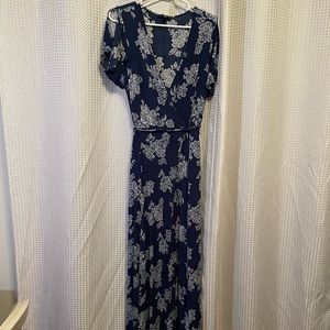 Lulus Heart of Marigold Navy Blue Floral Print Wrap Maxi Dress